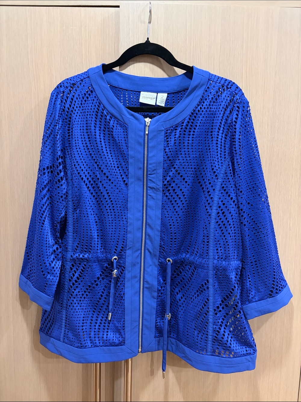 St. John Cobalt Blue Openwork Zip-Front Coverup Jacket